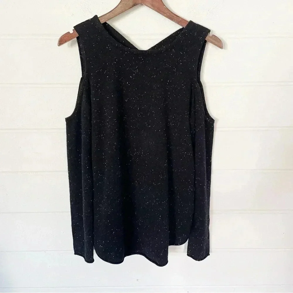 Generation Love Black Speckled Open Shoulders Lattice Back Cashmere Sweater M - Picture 1 of 11